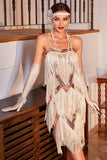 Sparkly Champagne Fringed Sequins 1920s Gatsby Dress