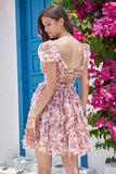 Floral A Line Dusty Rose Short Formal Dress with Ruffles