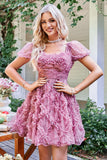 Floral A Line Dusty Rose Short Formal Dress with Ruffles