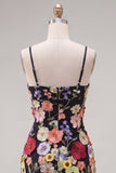Black Spaghetti Straps Sheath Short Formal Dress with 3D Flowers