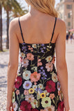 Black Spaghetti Straps Sheath Short Formal Dress with 3D Flowers