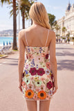 Black Spaghetti Straps Sheath Short Formal Dress with 3D Flowers