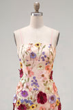 Black Spaghetti Straps Sheath Short Formal Dress with 3D Flowers