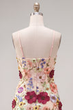 Black Spaghetti Straps Sheath Short Formal Dress with 3D Flowers