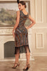 Load image into Gallery viewer, Black Golden Sequins 1920s Gatsby Dress with Fringes
