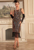 Load image into Gallery viewer, Black Golden Sequins 1920s Gatsby Dress with Fringes