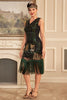 Load image into Gallery viewer, Black Green Sequins 1920s Flapper Dress with Fringe