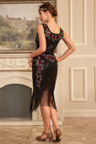 Black Sleeveless Sequins 1920s Flapper Dress with Fringes