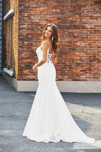 White Mermaid Lace Long Wedding Dress