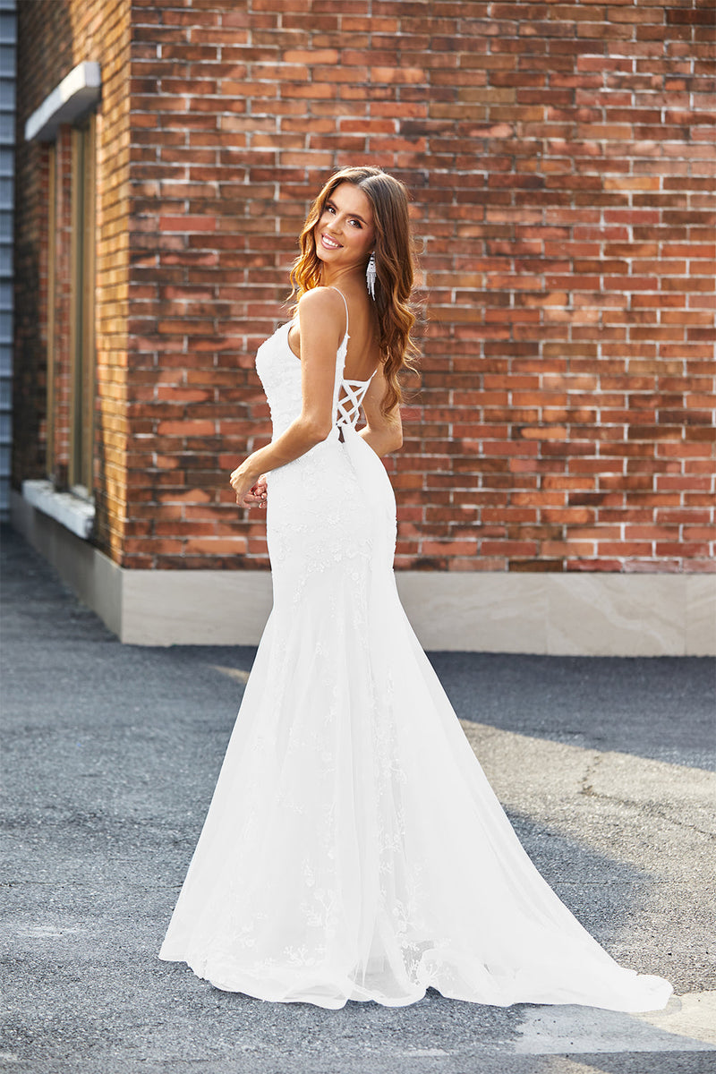 Load image into Gallery viewer, White Mermaid Lace Long Wedding Dress