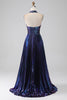 Load image into Gallery viewer, Sparkly Purple Halter A Line Formal Dress with Pleated