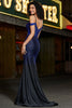 Load image into Gallery viewer, Sparkly Navy Mermaid Long Corset Beaded Formal Dress with Slit