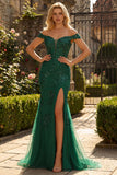 Mermaid Off The Shoulder Dark Green Formal Dress with Appliques
