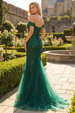 Mermaid Off The Shoulder Dark Green Formal Dress with Appliques