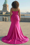 Sparkly Mermaid Fuchsia Corset Formal Dress with Slit