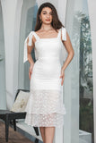 White Bodycon Tiered Engagement Party Dress With Lace