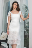 White Bodycon Tiered Engagement Party Dress With Lace