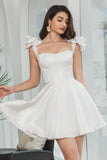 White A-Line Corset Short Graduation Dress with Ruffles