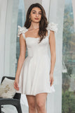 White A-Line Corset Short Graduation Dress with Ruffles