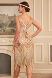 Sparkly Apricot Gatsby 1920s Dress with Sequins and Fringes