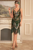 Green Golden Sequins Sheath 1920s Great Gatsby Sequin Fringe Flapper Dress