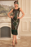 Dark Green Sequins Fringed 1920s Flapper Dress