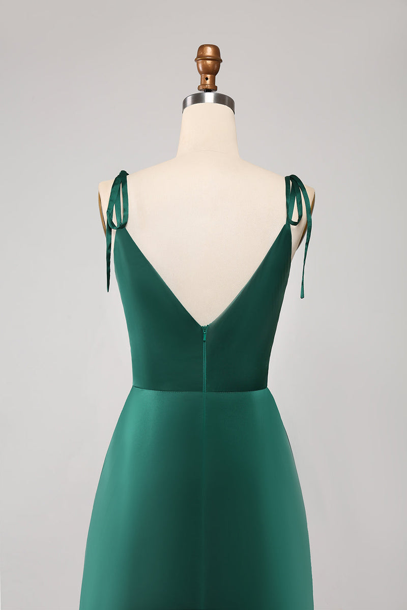 Load image into Gallery viewer, Simple Dark Green Spaghetti Straps Ruched Formal Dress with Slit