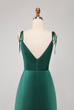 Simple Dark Green Spaghetti Straps Ruched Formal Dress with Slit