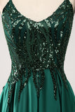 Dark Green A-Line Spaghetti Straps Long Formal Dress