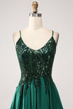 Dark Green A-Line Spaghetti Straps Long Formal Dress