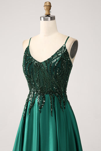 Dark Green A-Line Spaghetti Straps Long Formal Dress