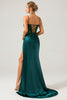 Load image into Gallery viewer, Sparkly Dark Green Mermaid Sequin Pleated Corset Long Formal Dress With Slit
