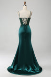 Sparkly Dark Green Mermaid Sequin Pleated Corset Formal Dress With Slit