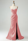 Mermaid Fuchsia Spaghetti Straps Long Corset Formal Dress with Slit