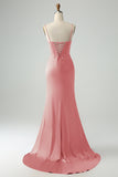 Mermaid Fuchsia Spaghetti Straps Long Corset Formal Dress with Slit