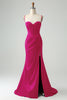 Load image into Gallery viewer, Mermaid Fuchsia Spaghetti Straps Long Corset Formal Dress with Slit