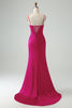 Load image into Gallery viewer, Mermaid Fuchsia Spaghetti Straps Long Corset Formal Dress with Slit
