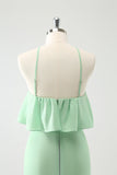 Green Tiered Chiffon Mermaid Halter Tiered Wedding Guest Dress