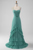 Load image into Gallery viewer, Grey Green Spaghetti Straps A Line Bridesmaid Dress with Ruffles