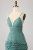 Load image into Gallery viewer, Green A Line Spaghetti Straps Tulle Long Formal Dress with Ruffles