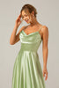 Load image into Gallery viewer, Dusty Sage A Line Cowl Neck Satin Long Bridesmaid Dress with Pleated