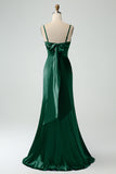 Mermaid Eucalptus Spaghetti Straps Long Satin Bridesmaid Dress with Slit