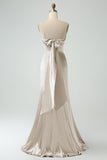 Mermaid Dusty Rose Spaghetti Straps Long Satin Bridesmaid Dress with Slit