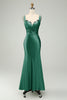 Load image into Gallery viewer, Green Satin Mermaid Long Bridesmaid Dress with Eyelash Lace