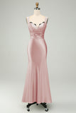 Mermaid Dusty Rose Long Bridesmaid Dress with Eyelash Lace