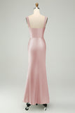 Mermaid Dusty Rose Long Bridesmaid Dress with Eyelash Lace