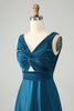 Load image into Gallery viewer, Ink Blue A Line V Neck Keyhole Long Bridesmaid Dress