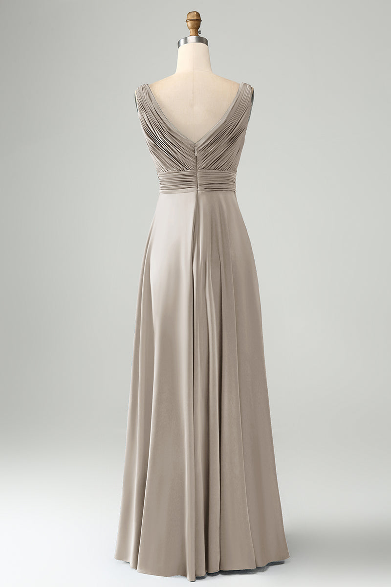 Load image into Gallery viewer, A Line Dusty Rose V Neck Keyhole Long Bridesmaid Dress