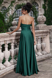 Dark Green A Line Sweetheart Pleated Keyhole Long Bridesmaid Dress