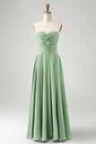 A Line Dusty Sage Sweetheart Keyhole Long Bridesmaid Dress